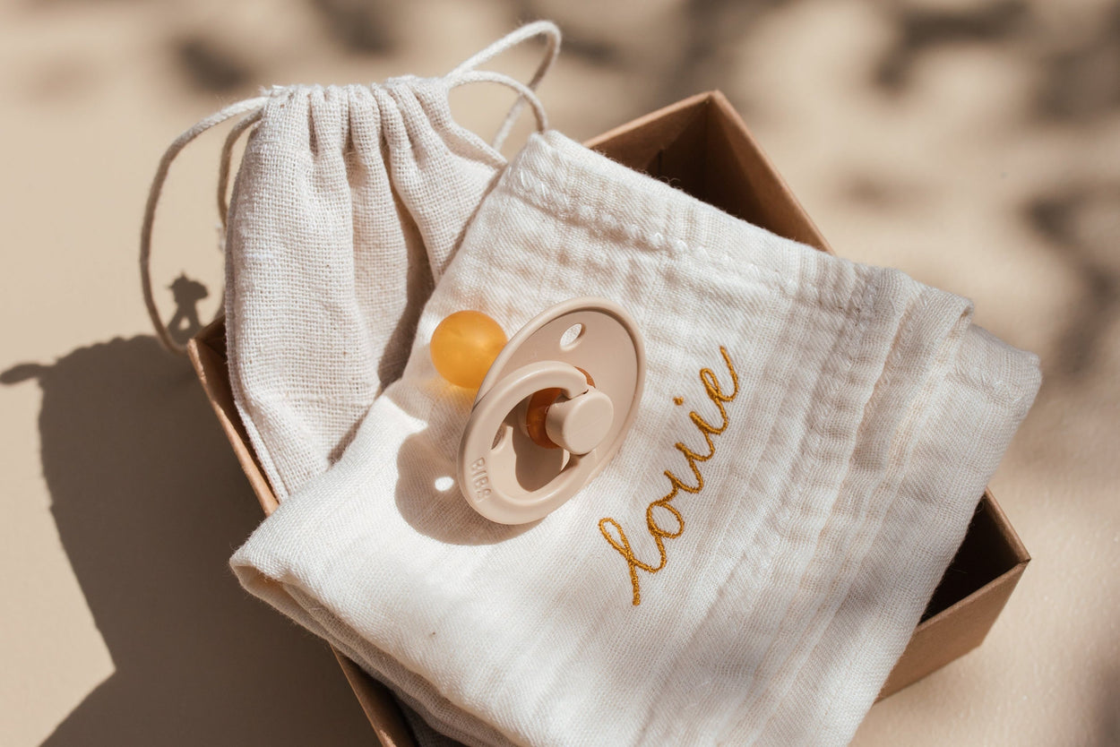 Small Beginnings gift box by atelier an.nur shown from the top in soft natural light